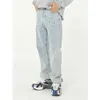 IEFB Mäns Slitage Produkt Splash Paint Blue Jeans Straight Loose Vintage Casual Korean Fashion Denim Trousers Man 9Y4915 210524