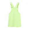 Green Crop Kombinezony Kamizelka Sukienka Kobiety Moda Suspenders Streetwear Proste Frocks Kobiet Kieszonkowy Słodki Luźne Ins Vestidos Mujer 210515