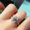 Vecalon Stunning Promise Ring 925スターリングシルバーEmealdカットダイヤモンドCZの婚約の結婚式のバンドリング女性ブライダルジュエリー