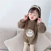 Gooporson Kış Çocuk Giysileri Polar Uzun Kazak Aslan Çanta Ile Kalınlaşmış Sıcak Küçük Kızlar Tops Toddler Çocuk Kıyafetleri 210715