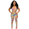 Kobiety Mesh Dwie zestawy Seksowne Sheer Clubwear Halter Strapltops + Rajstopy Contast Color Print Stroje Moda Legging Garnitur 5483 x0709 \ t