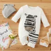 Speelse zebra lange mouwen katoen 2 stks baby meisjes kleding jumpsuit in wit met hoed voor geboren outfits set 210528