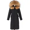 Kvinnors Fur Faux X-Long Parka Vattentät Vinter Jacka Liner Kvinnor Naturliga Raccoon Hood Real Coat Avtagbar Streetwear