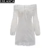 White Dress Vestido Lanterna Lanterna Cintura Alta Do Ombro Slim Mulheres Verão Noite Party Club Mini Bodycon 210515