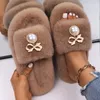 Zapatillas Moda para mujer Perla Dulce Señoras Arco Decoración Imitación Diapositivas Sandalias de diseñador de lujo Chanclas Zapatos lindos Zapatillas