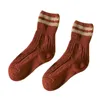 Beş Parmak Eldiven 1 Çift Sonbahar Hediye Kalınlaşmış Orta Kadın Çorap Yün Yumuşak Sıcak Tutun Elastik Kış 2 Çizgili Rahat