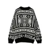 Male Streetwear Hip Hop Fashion Knitted Sweater Men Vintage Pattern Casual Loose Pullover Men's Sweaters