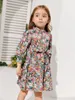 Toddler Girls Floral Print Frill Trim Puff Sleeve Belted Smock Dress SHE