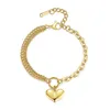 Bangle 316L Stainless Steel Double Heart Pendant Bracelet Brazaletes De Acero Inoxidable Mujer Gold Bangles For Women