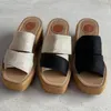 Дизайнерские женские тапочки Woody Wedge Mule Glyn Platform Espadrille White Printing Letter Canvas Sandal Высокие каблуки Плоские туфли с резиновой подошвой NO312