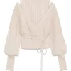 Neploe Turtleneck DrawString Puffスリーブニットセータースウィートルーズショルダーストラップトップ秋冬プルオーバー210922