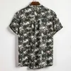 Stijlvolle Coconut Tree Print Hawaiian Shirts Mannen Casual Henley Neck Beach Shirt voor Mannelijke Korte Mouw Vakantiefeest Aloha Shirt 210522