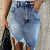 Casual Hoge Taille Kwastje Cool Potlood Denim Rokken Dames Zomer Vintage Sexy Hole Ripped Zakken All-Patched Jeans Rok 210629