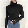 Turtleneck Cienki Dzianiny Sweter damski Odzieży Z Długim Rękawem Slim Fit Solid Color Pullover Fashion Winter Women 211018