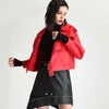 LY Varey Lin Autumn Red Coat Turn-Down Collar Loose Odzież Odzież Kobiety Rowerzysta Faux Skórzana Kurtka 210526