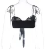 Black Sexy Bowknot Strapped Crop Tops Women Sleeveless Sheering Gothic Strapless Camisole Fairy Grunge Tanks Top Summer 210517