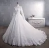 Abito da ballo musulmano Abiti da sposa Collo alto Maniche lunghe Appliques in pizzo Perline Corte dei treni Custom Made Arabo Islamico Moderno Tulle Abiti da sposa 2021 robe de mari￩e