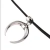 Black Goth Choker Necklace Velvet Gothic Chocker Handmade Moon Pendant Necklace For Women Cool Luna Jewelry J0312