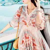 V-neck Batwing Sleeve Empire Fit and Flare Ankle-Length Dress Summer Long Women Vintage Print Chiffon es 210603