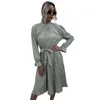 Moda Polka Dot Imprimir Dress Mulheres Casual Meio Turtleneck Butterfly Sleeve Outono Inverno Vestidos De Bandagem Slim Para Senhoras