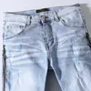Högkvalitativa Mäns Jeans Straight Leg Welt Wind Light Blue Zipper Knä Pleated Skinny Feet 39-40Size för män