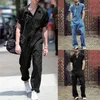 Fashion Men Cargo Overalls Punk Style Hip-hop Pockets Pants Long Sleeve Rompers Tooling Jumpsuit Suit 2022 Streetwear Set Men's