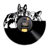 Schöne französische Bulldogge Vinyl-Schallplatten-Stempeluhr, modernes Design, Haustier-Hund, Welpe, Tier-Wanduhr, Dekor, Heimdekoration mit Licht 210325