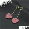 Clip-On Vis Dos Coréen En Bois Coeur Avec Amoureux Dangling Femmes Bois Vin Rouge Coeurs Clip Sur Boucles D'oreilles Pour Dames Mode Sexy Bijoux Dr