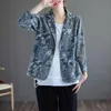 Llegada Primavera / otoño Estilo artístico Mujeres Suelto Casual Manga larga Blazer Vintga Imprimir Abrigo de algodón de un solo pecho W17 210512