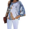 T-shirt con stampa tie-dye autunno inverno donna casual o collo svasato manica lunga allentata t-shirt donna taglie forti magliette sfumate donna 210507