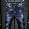 Men's Jeans 2021 Elastic And Teenagers' Casual Pants Korean Version Slimmed Down Trousers Blue Clothing Fashion