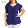 Plegie Plus Size Lace Platwork Shirt Tops and Blouses Short Size Big Blusas Femininas Blusas Mujer de Moda 210326