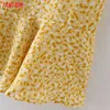 Tangada Summer Women Yellow Floral Print Robe Dress Puff Short Sleeve Ladies Mini Dress Vestidos 2M38 210609