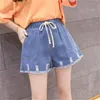 7xl 봄 패션 반바지 여성 데님 여성 반바지 솔리드 블루 짧은 청바지 구멍 스타일 플러스 사이즈 반바지 210611