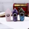 Mini Natural Quartz Smoking Pipes Energy stone Wand Healing Mineral Obelisk Tower Points Gemstone Tobacco Pipe Raw Crystal with wite gift box