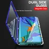 Magnetische adsorptie Metalen behuizing voor Galaxy S20 S8 S9 S10 Plus Opmerking 20 8 9 10 A10 A50 A51 A71 Dubbelzijdig Glas Cover mobiele telefoons