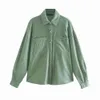 Kobiety Solid Corduroy Batwing Rękaw Vintage Bluzka Collar Collar Loose Top Button Up Green Koszula Feminina Blusa Overshirt 210520