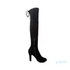 Großhandels-Stiefel Winter Frauen Dame Schuhe Over-the-Knie Lange Flock Nubuk Spitze Zehe Große Größe High Heels Reißverschluss Schnürung Kurze Plüsch Solide