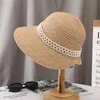 Chapeau d'été en paille femmes soleil avec lanière de vent large bord UPF 50 Un Protection plage raphia femme casquette chapeaux Elob22