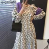 Casual Loose Women Ruffles Maxi Holiday Dress Long Sleeve O Neck Vintage OL Robe Spring Drop Vestidos 210601