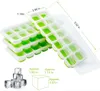 Ice Cube Trays Cream Tools Easy-Release Silicone Flexible 14-Cells With Spill-Resistant Removable Lid Freezer Stackable Ices Tray Withs Covers HH21-256