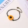 Small Fresh Daisy Bracelet Literary Fan Leather Rope Student Female Cute Sunflower Retro BraceletB537 Link Chain