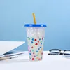 Цветовое изменение стаканчиков тумблер с крышками соломинки многоразовые пластиковые тумблеры для холодного напитка любовь зайчик рисунок 710мл