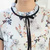 Summer Floral Print Chiffon Blouse Ruffled Collar Bow Neck Shirt Petal Short Sleeve Chiffon Tops Plus Size Blusas Femininas 210527