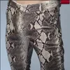 Fashion Men Slim Faux Python Snake Print Leather Pants Men's Personality PU Leather Trousers Chandal Male High Quality 210518