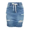 Lacing Stretch Denim Skirt High Waist Ripped Bodycon Mini Jean Skirts For Women@88 Women's Shorts