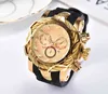 Ta Luxury Gold Watches Men Sport Quartz Watches Chronograph Auto Date Rubber Band Wast Watch for Male Gift248W