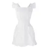 Grucciali W0YF Ruffles contorno A grembiule bianco retrò con tasche regolabile cameriera vittoriana Bib7214338