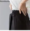 Nomikuma High Waist Lace Up Black Skirt Women Split Solid Color Side Zipper Elegant OL Skirts Office Ladies Spring 3a263 210514