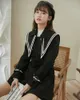 Sailor Collar Black Double Breasted Trench Coat voor Dames Preppy Style Jassen en Jassen Herfst Winter Fashion 210427